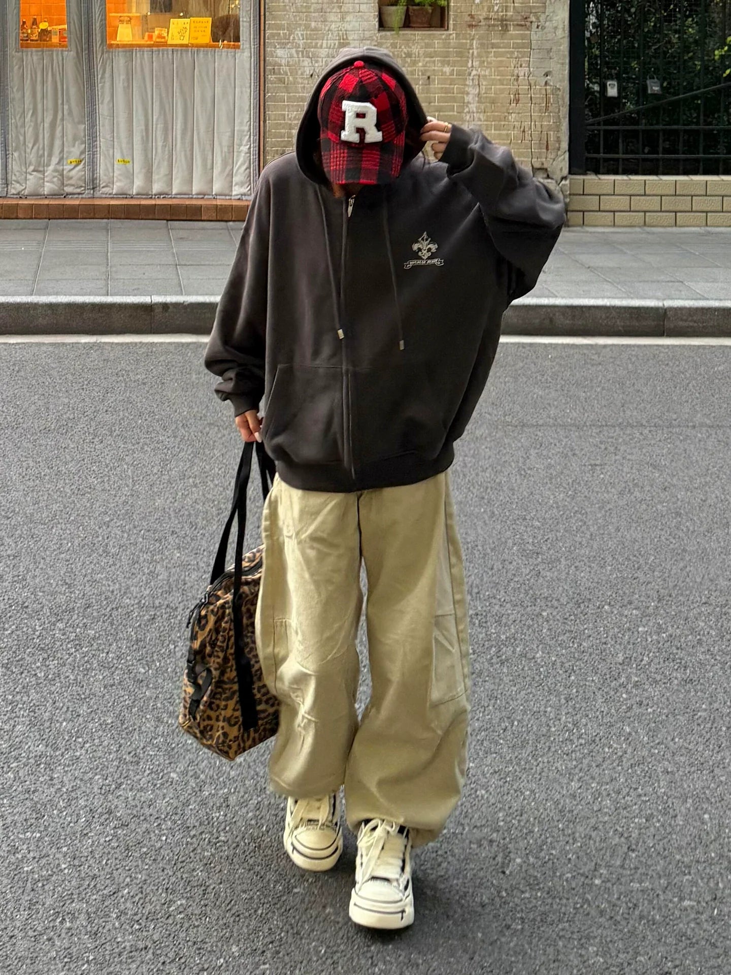 American Vintage Gothic Hoodie Jacket Unisex Zip-Up Oversized Street Outerwear