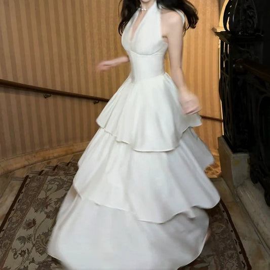 Halter Waist Princess Cake Gown Dress