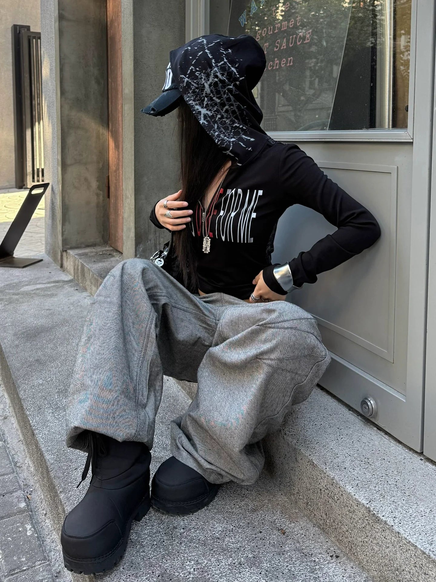 Y2K Hooded Boxing Long Sleeve Top