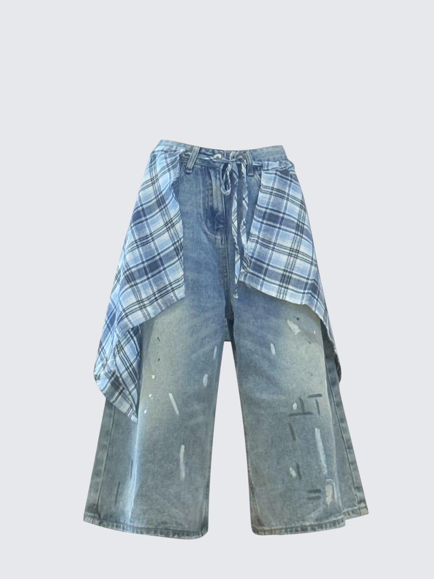 Street Layered Denim Cropped Pants