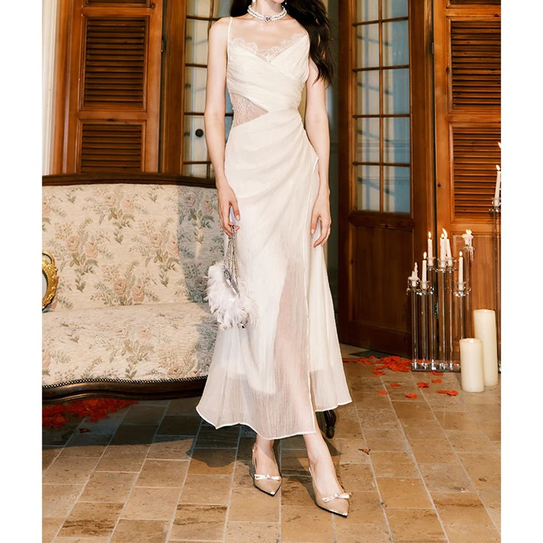 French Lace Asymmetrical Mermaid Gown Dress