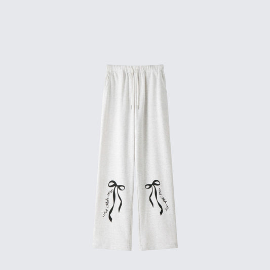 Grey Bow Print Casual Pants