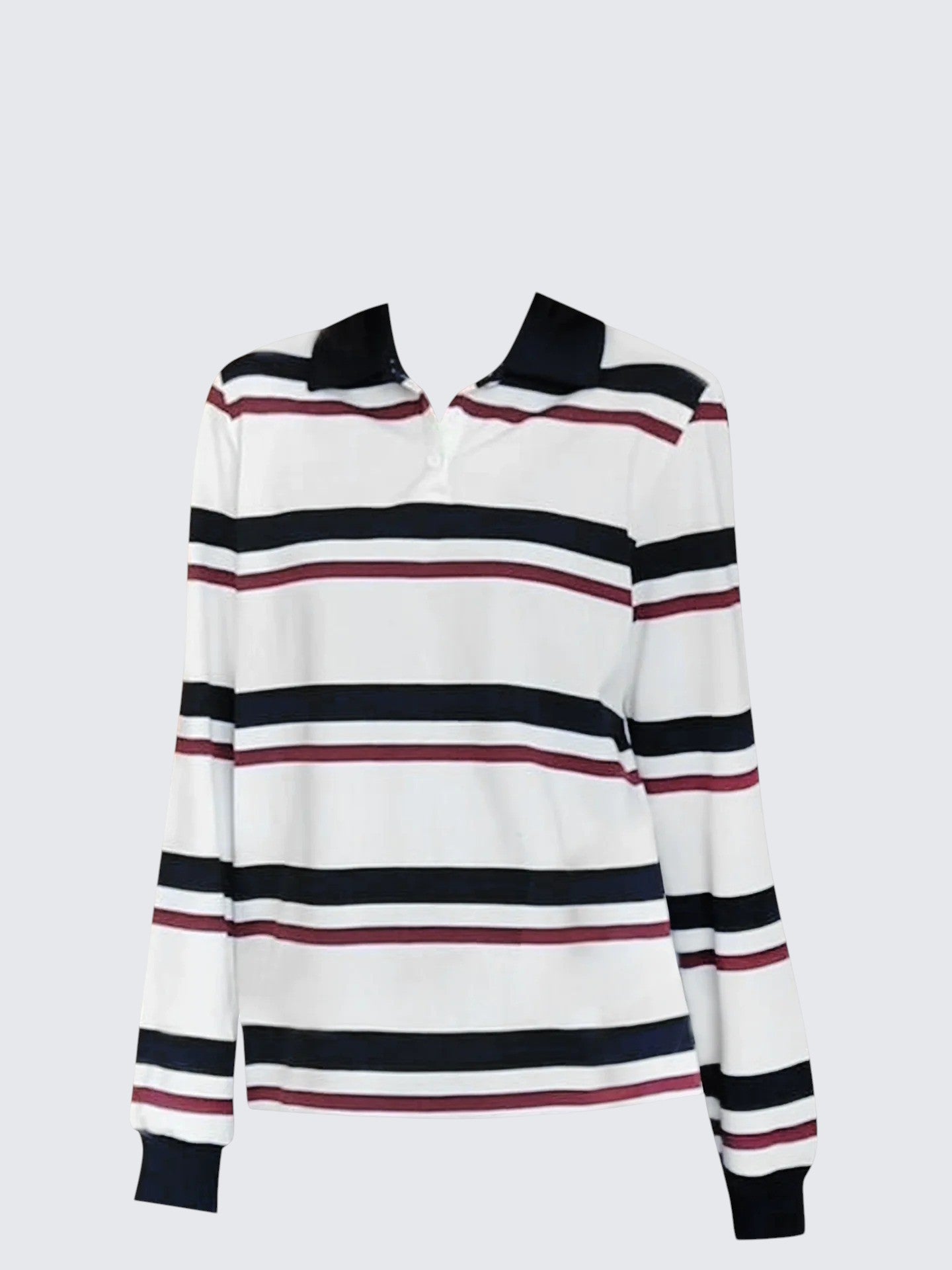 College Striped Polo Long Sleeve T-shirt Women