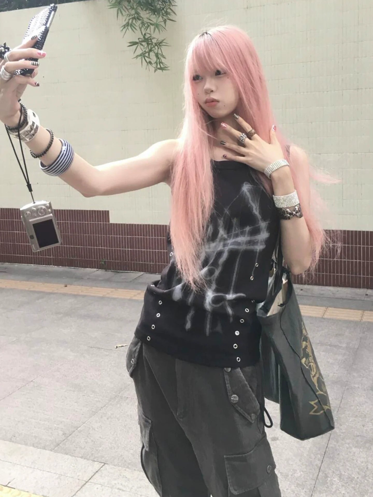 Y2K Subculture Black Tank Top Punk Fitted Sleeveless Visual Kei Style