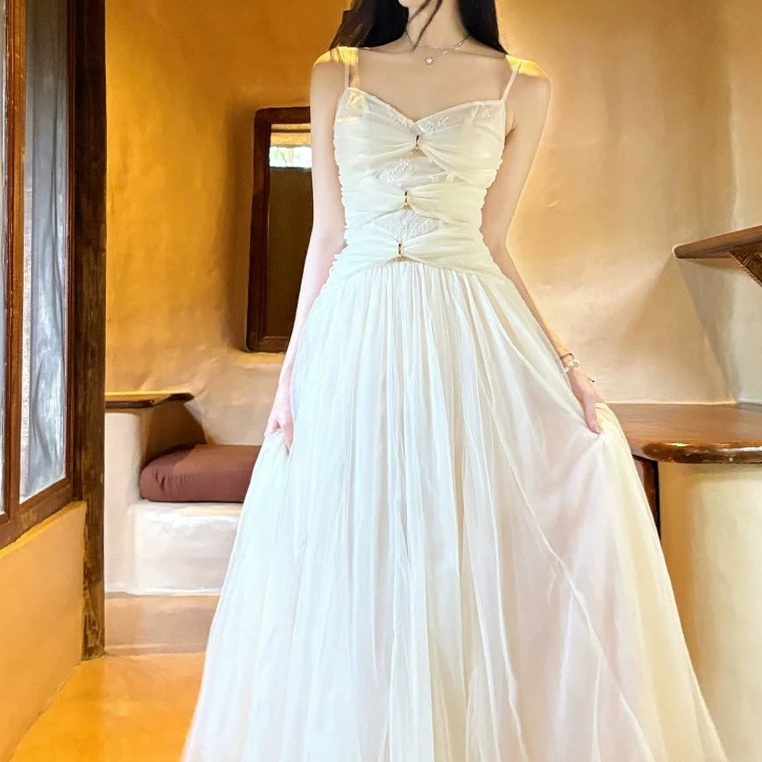 French Heavy Lace Tulle Spaghetti Strap Gown Dress