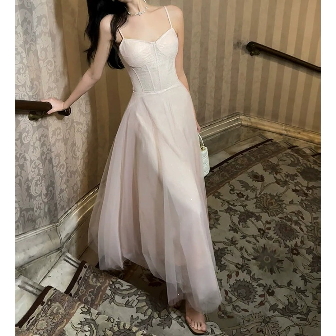 Sequin Lace Mermaid Spaghetti Strap Pink Gown Dress