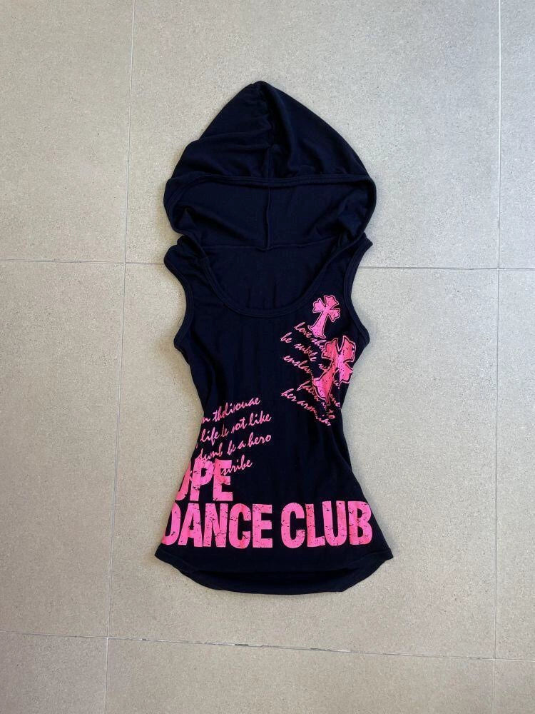 Skull Sleeveless Hooded Y2K T-Shirt