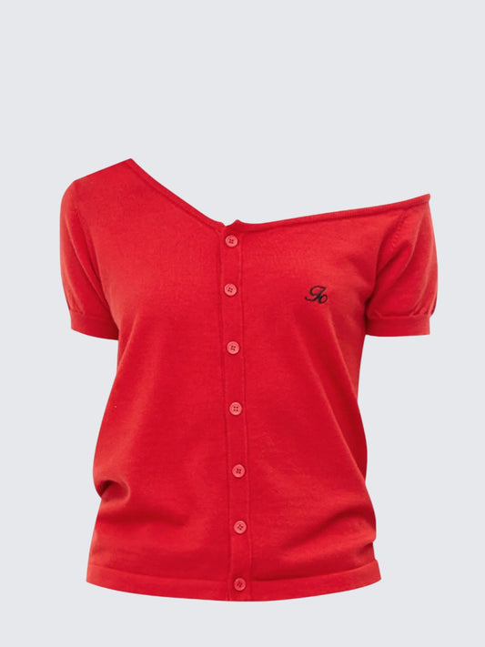 American Red Asymmetric Knit Cardigan Tee