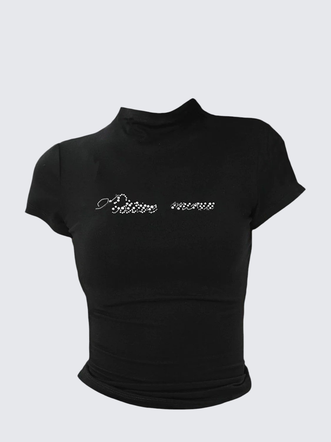 American Slim Straight Shoulder Letter Rhinestone T-Shirt