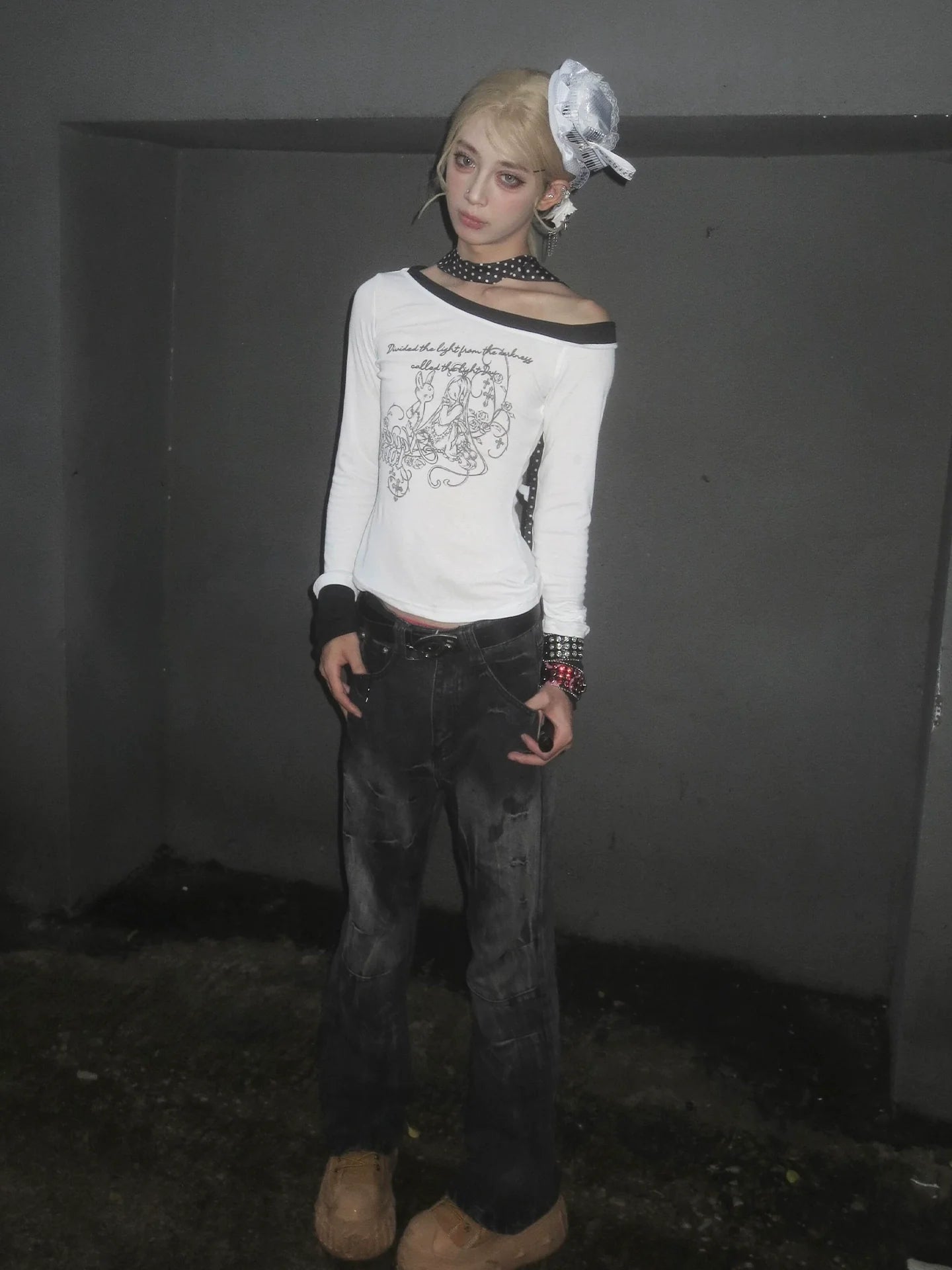 Y2K Light Shoulder Colorblock Long Sleeve Tee