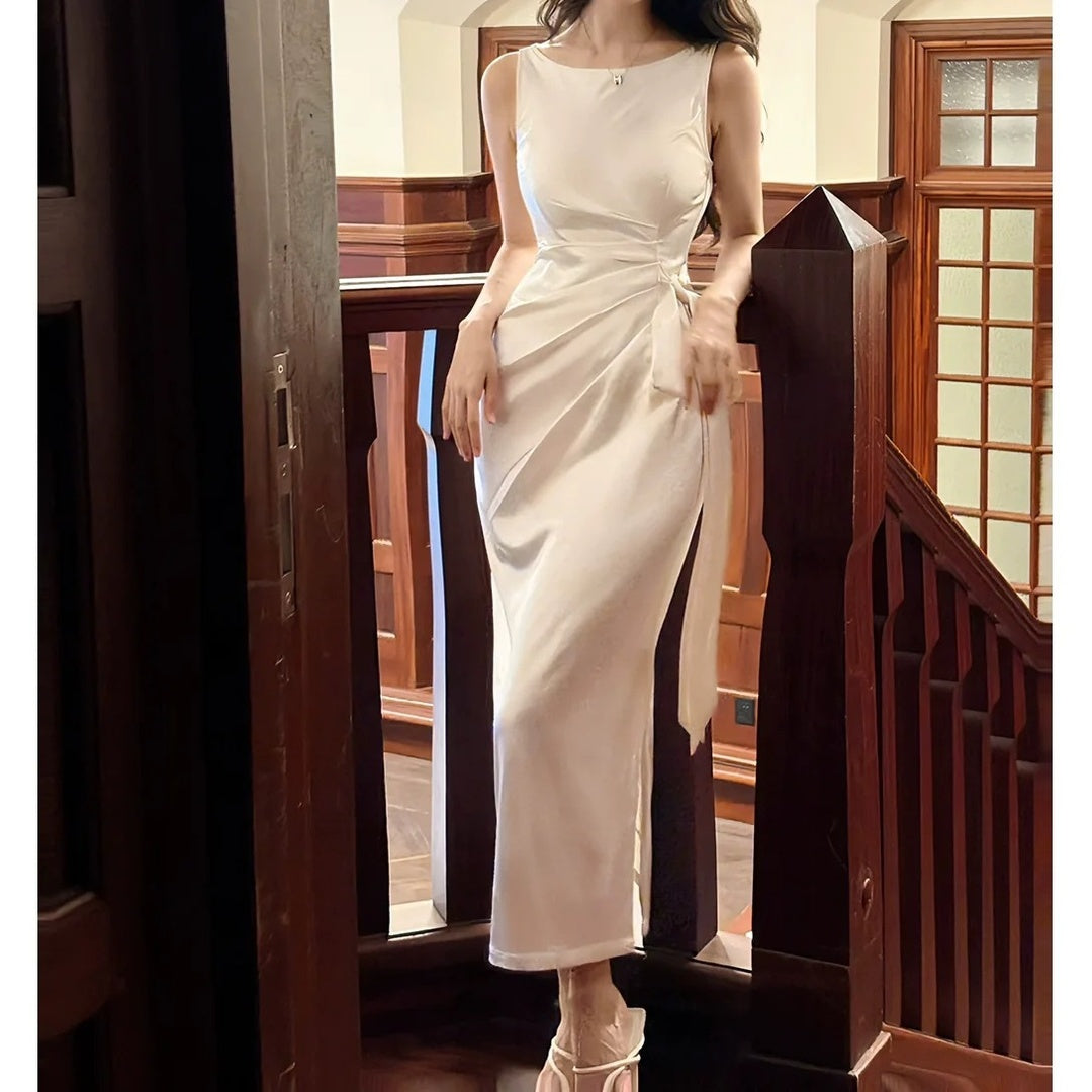 French Satin Spaghetti Strap Mermaid Gown Dress – Slim Fit Evening Dress