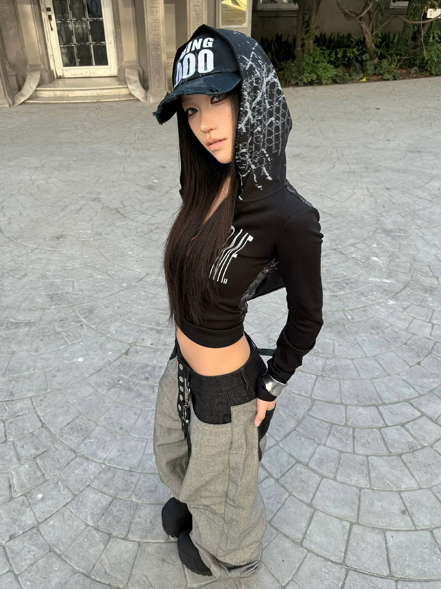 Y2K Hooded Boxing Long Sleeve Top