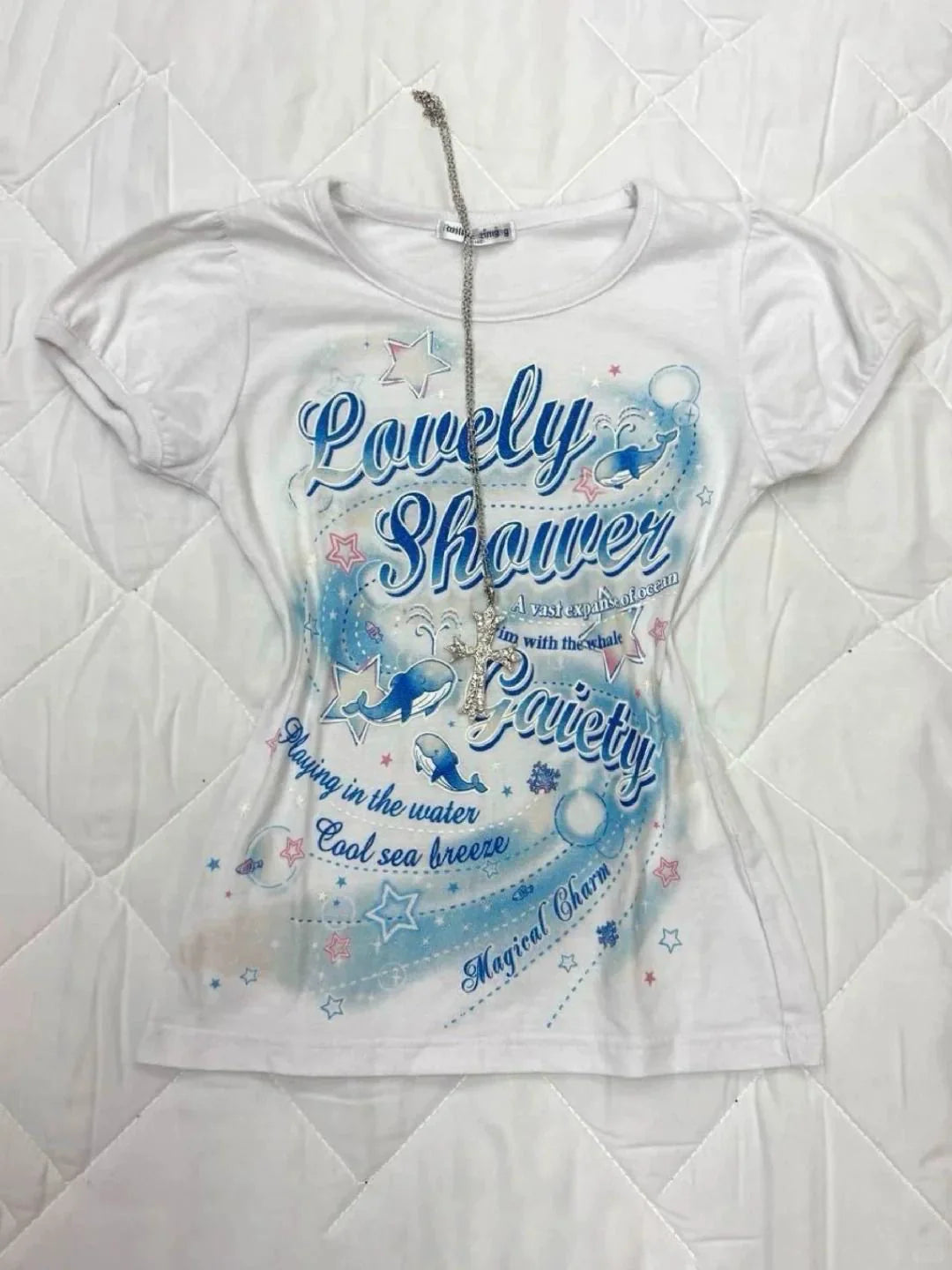 White Vintage Graphic Print Y2K T-Shirt