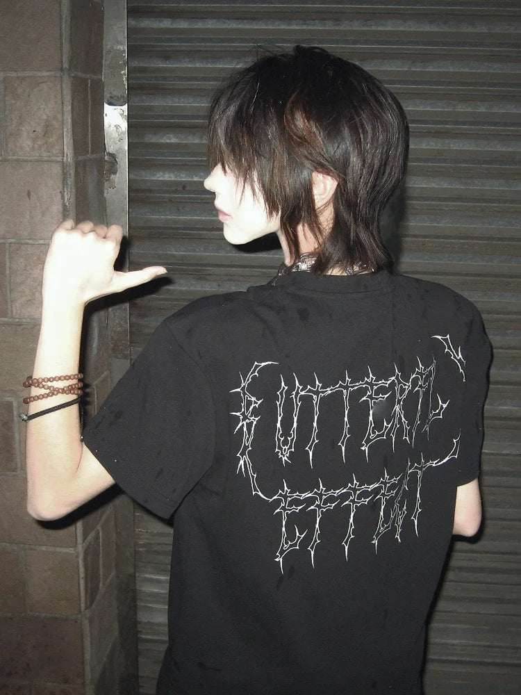 Vintage Black Zip Punk Short Sleeve Top