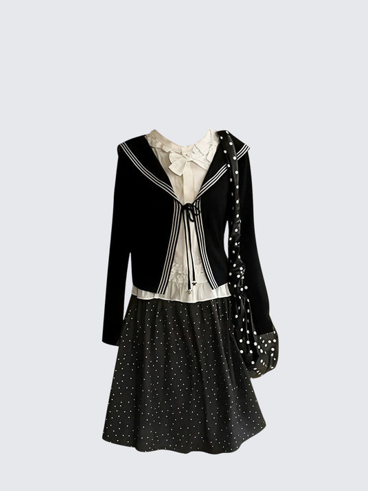 Korean Academic Knit Cardigan Set