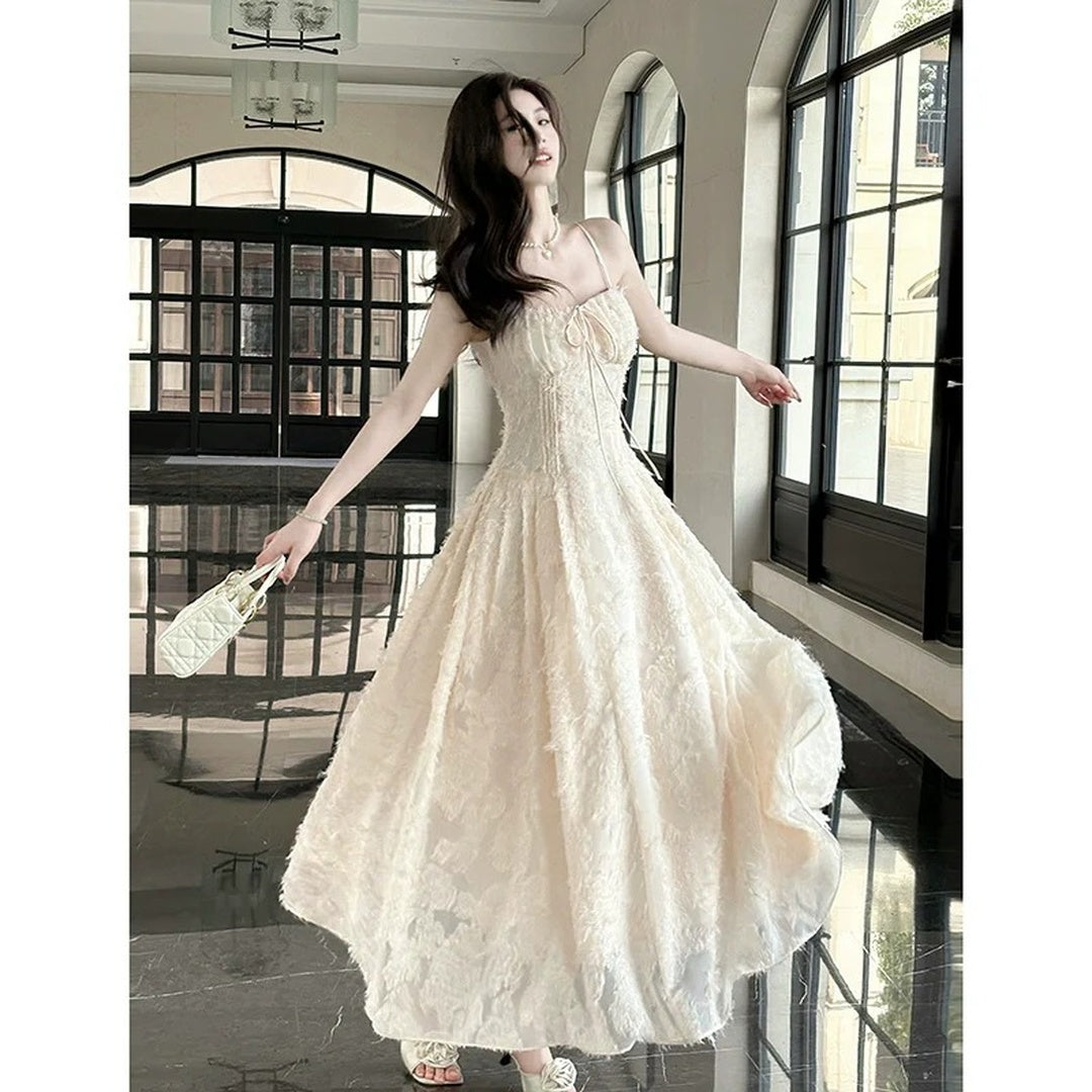 French Strapless Pleated Summer Princess Gown Dress