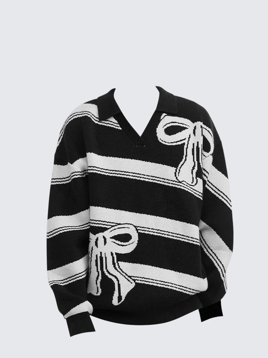 Vintage Bow Collar Striped Knit