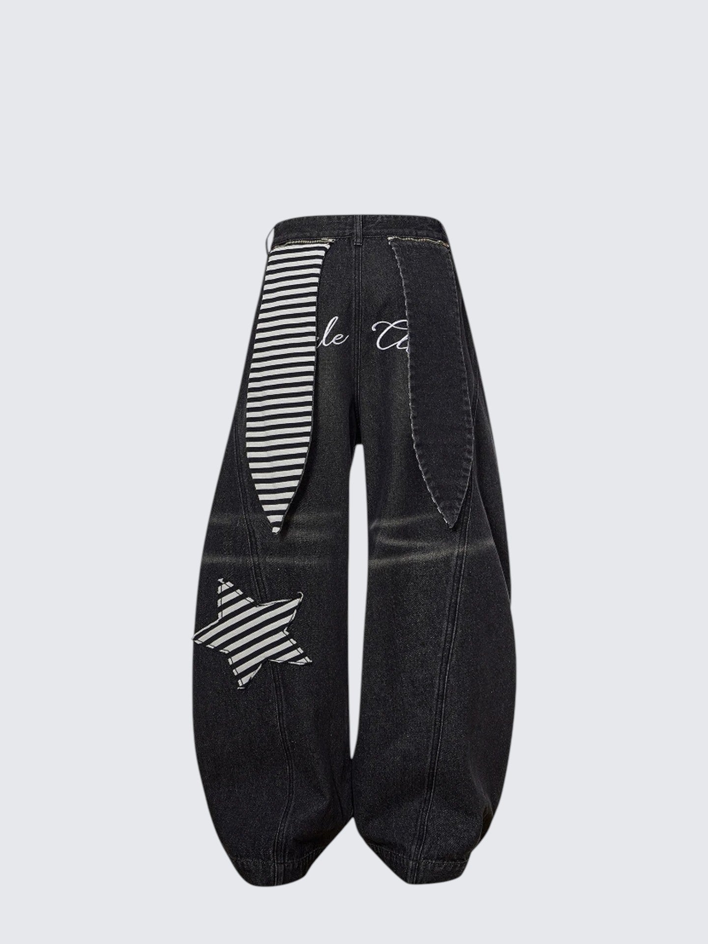 Vintage Star Embroidered Black Jeans