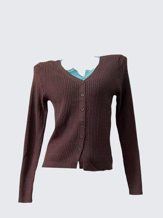 V Neck Layered Cable Cardigan Women