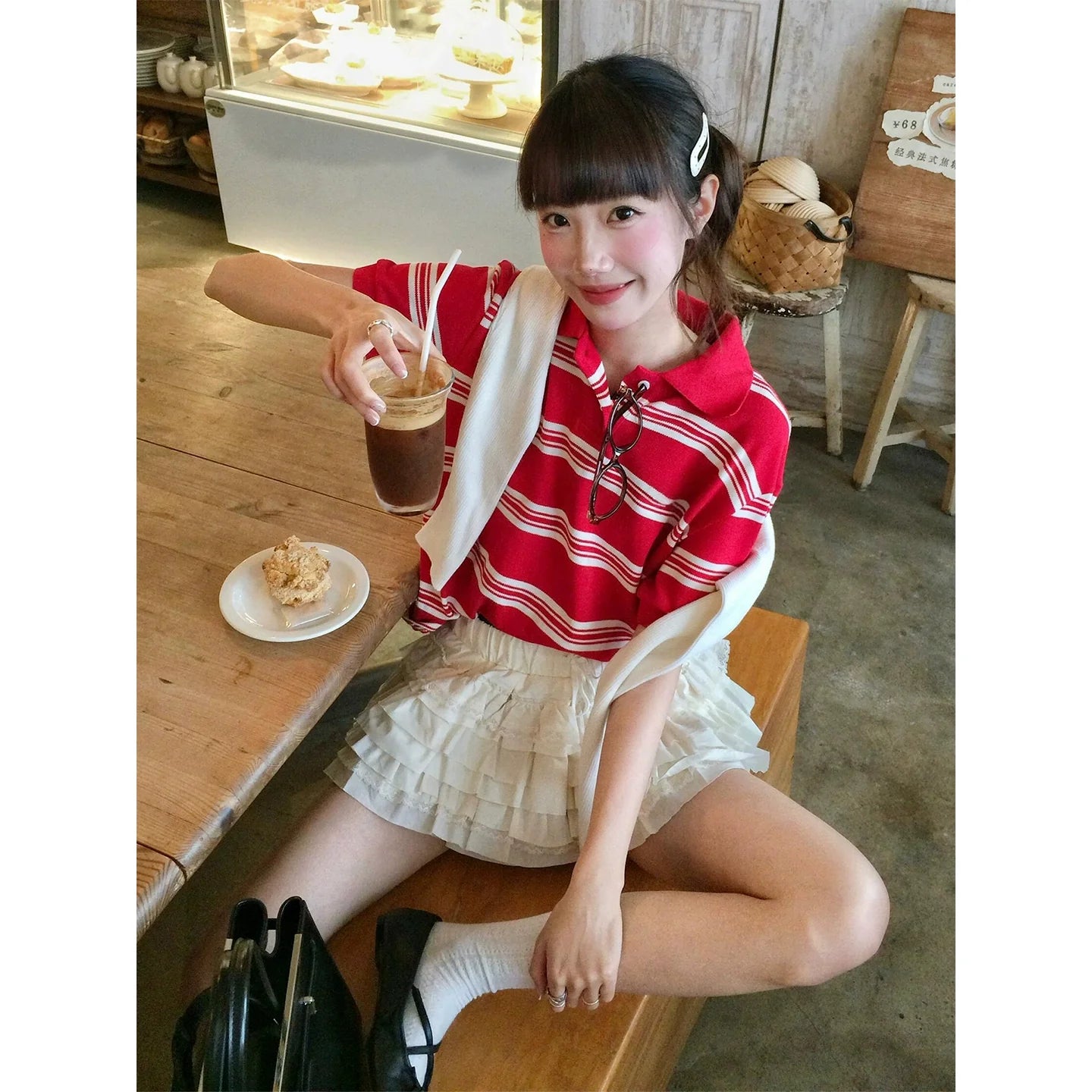 Preppy Red Striped Polo Shirt Cropped Fitted Short Sleeve Top Y2K College Aesthetic