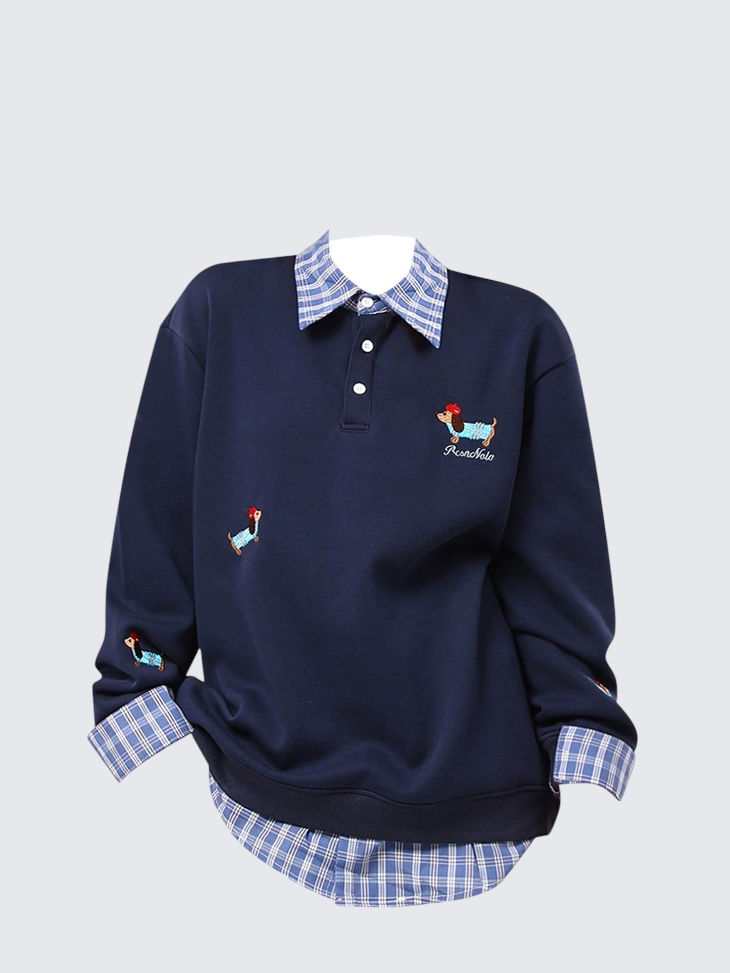 Dachshund Embroidered Collar Sweatshirt Women