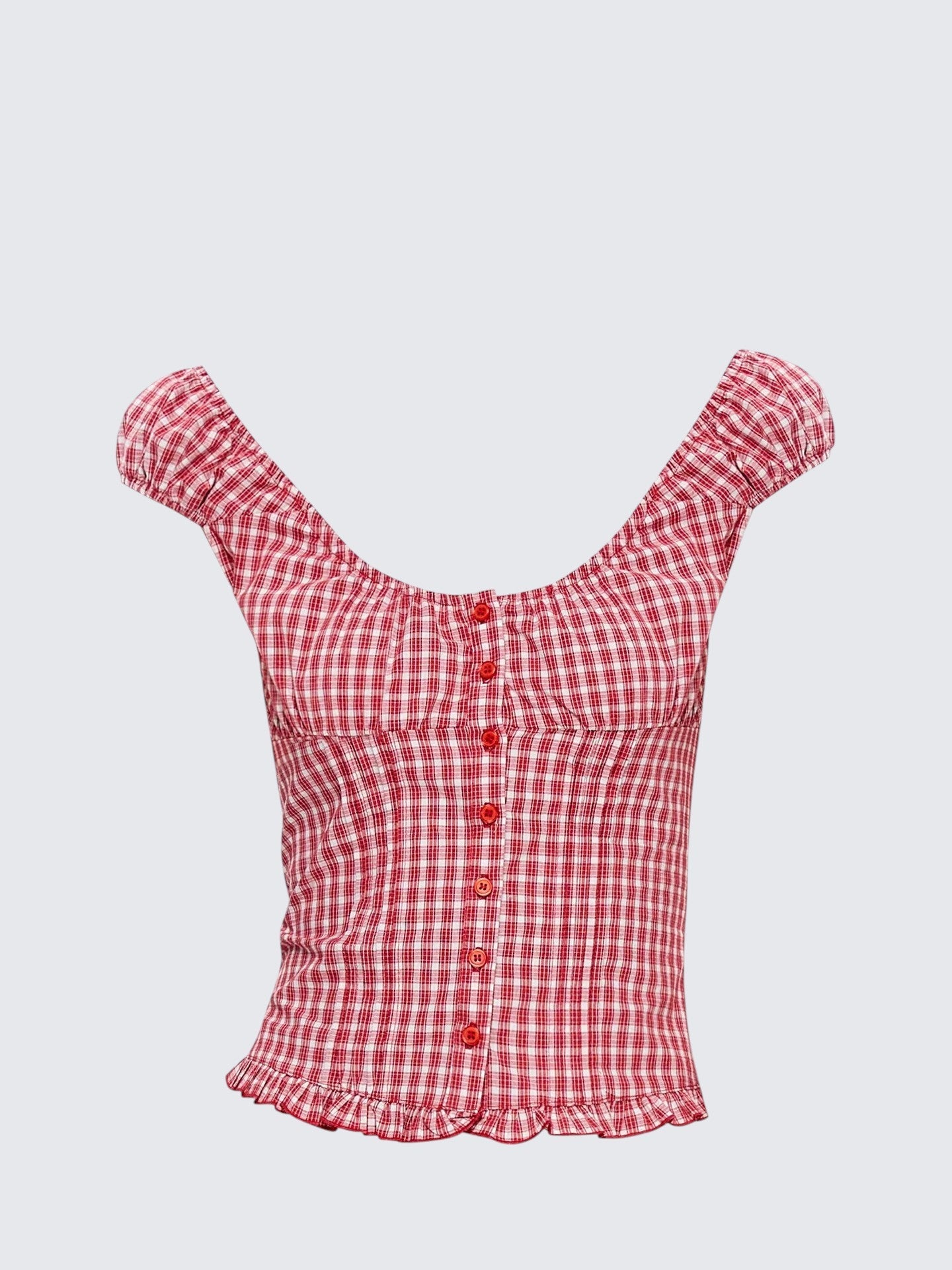 American Red White Check One Shoulder Top