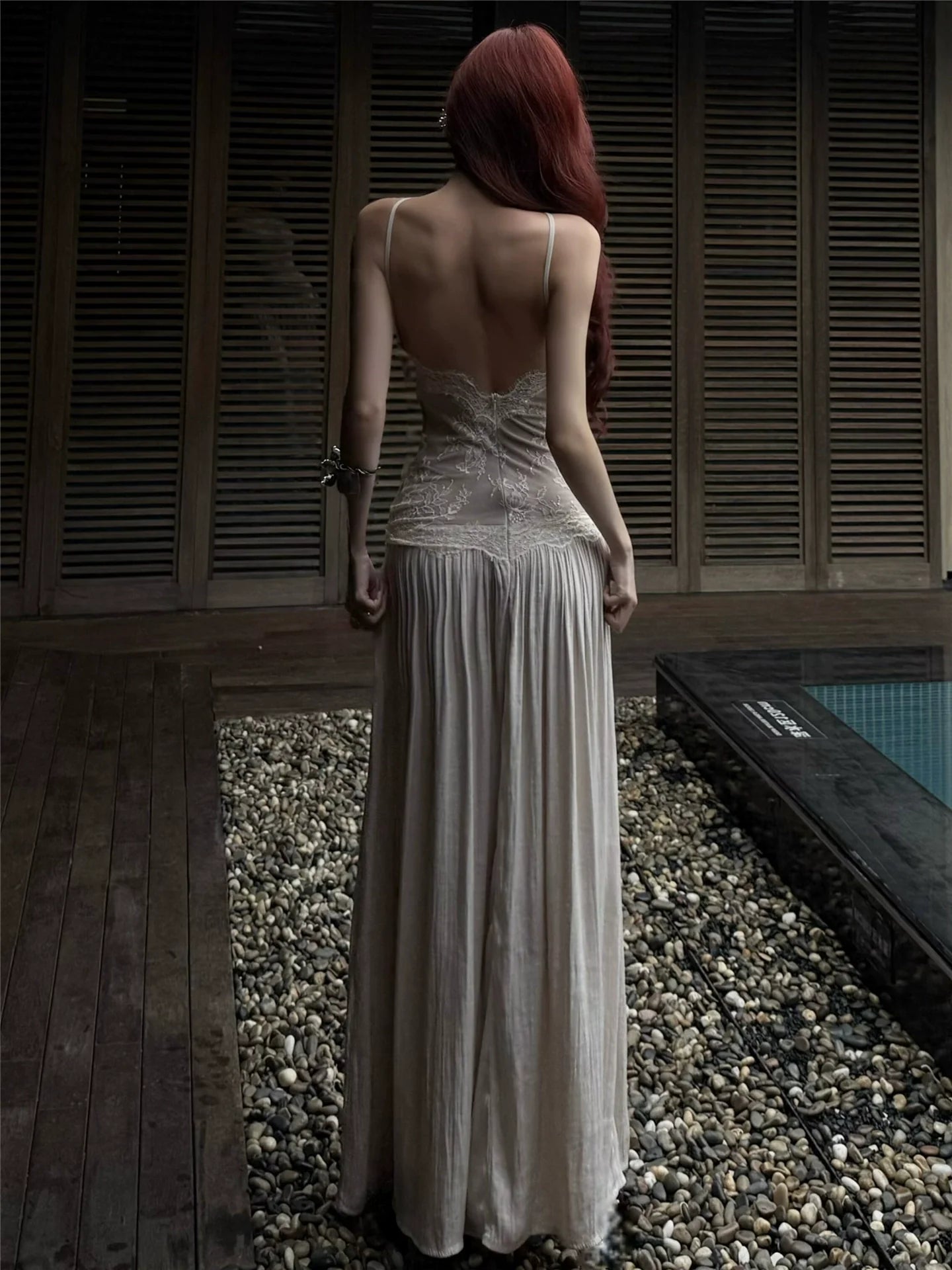 High-End Lace Paneled Backless Slip Dress