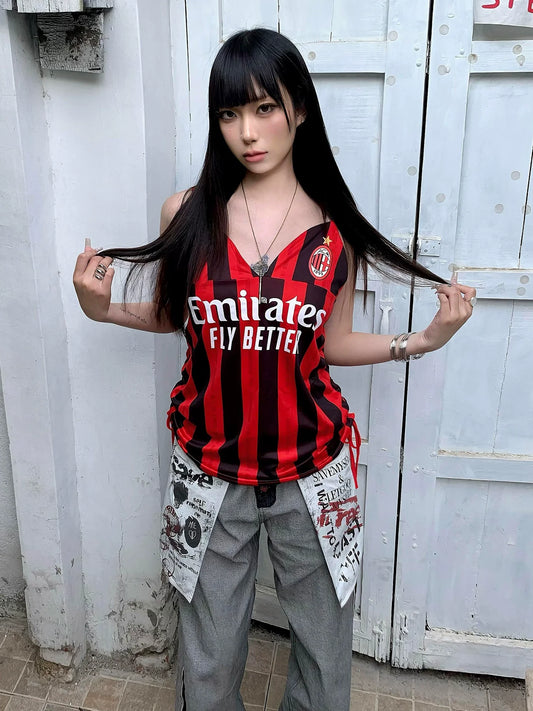 Retro Red Black Stripe Cami Top for Summer