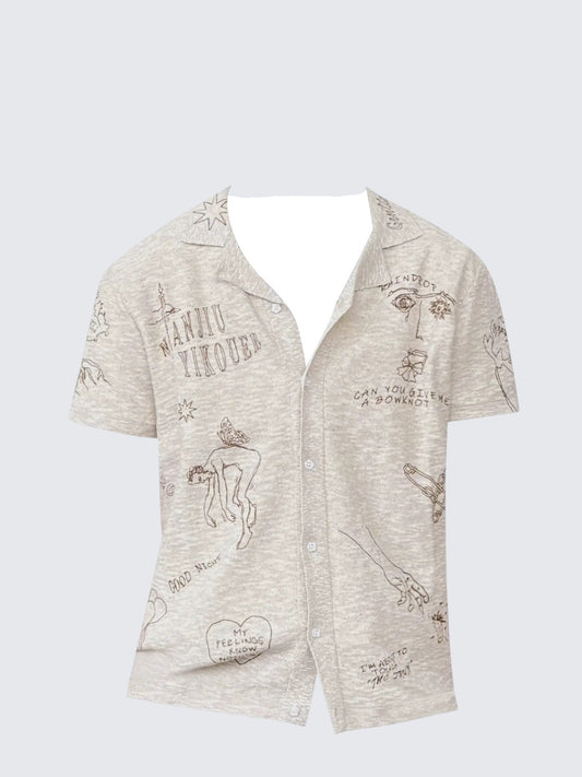 Vintage Cotton Linen Short Sleeve Shirt