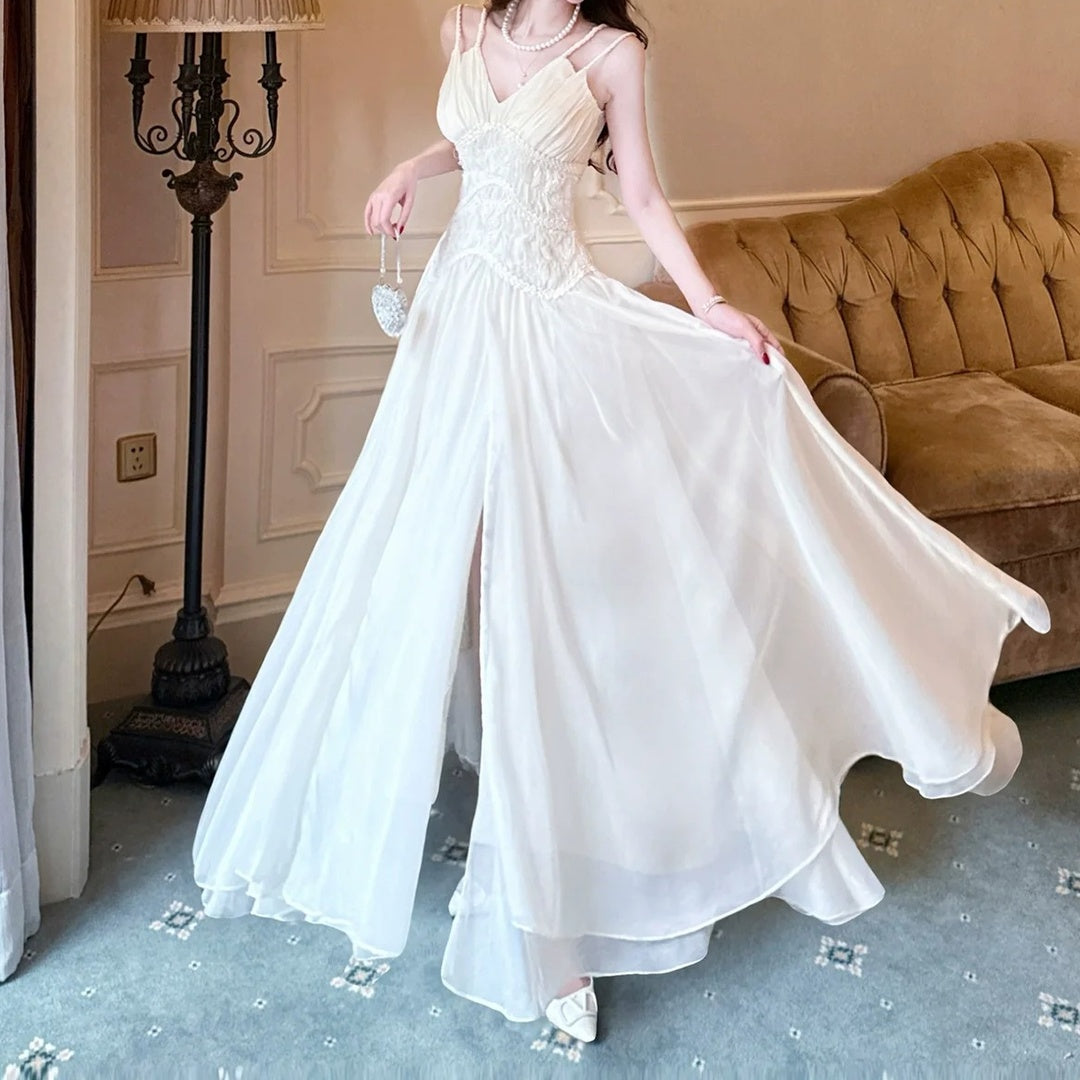 Chiffon Pleated Spaghetti Gown Prom Dress