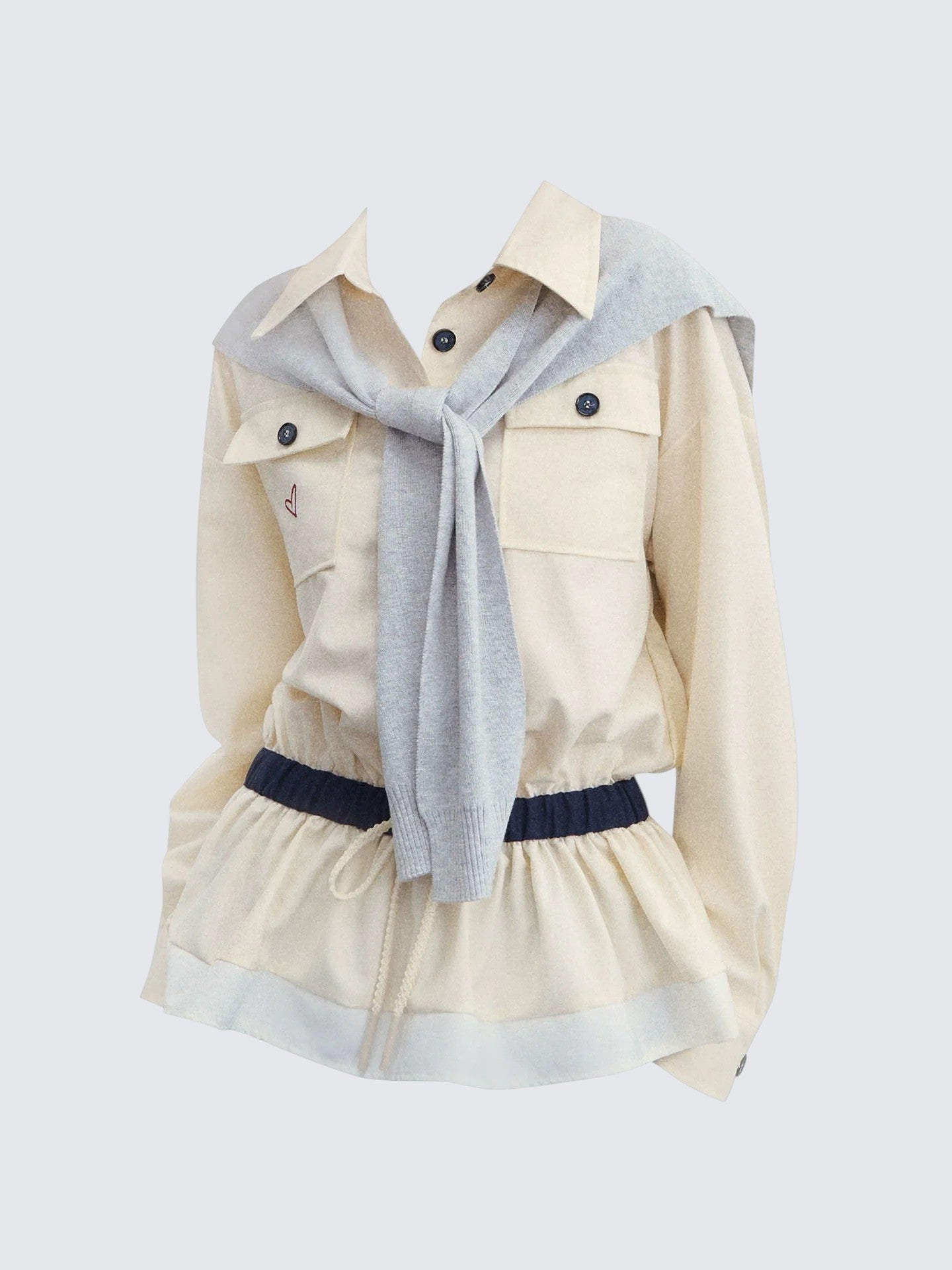 Grey Layered Shoulder Shirt Women