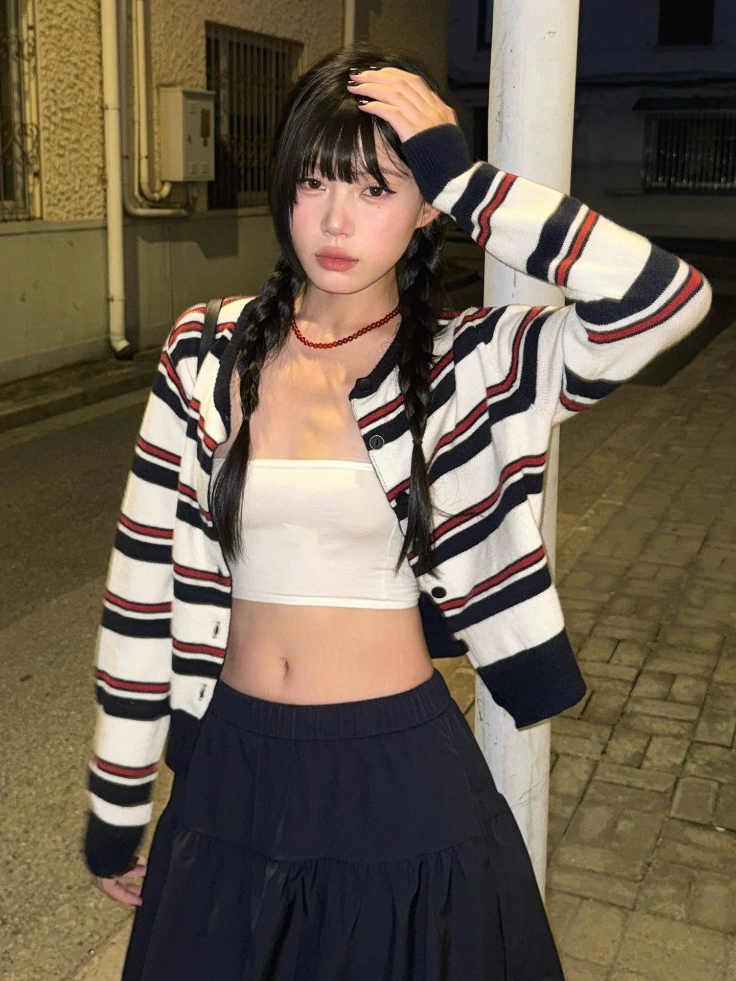 Korean Lazy Stripe Knit Cardigan Vintage College Top