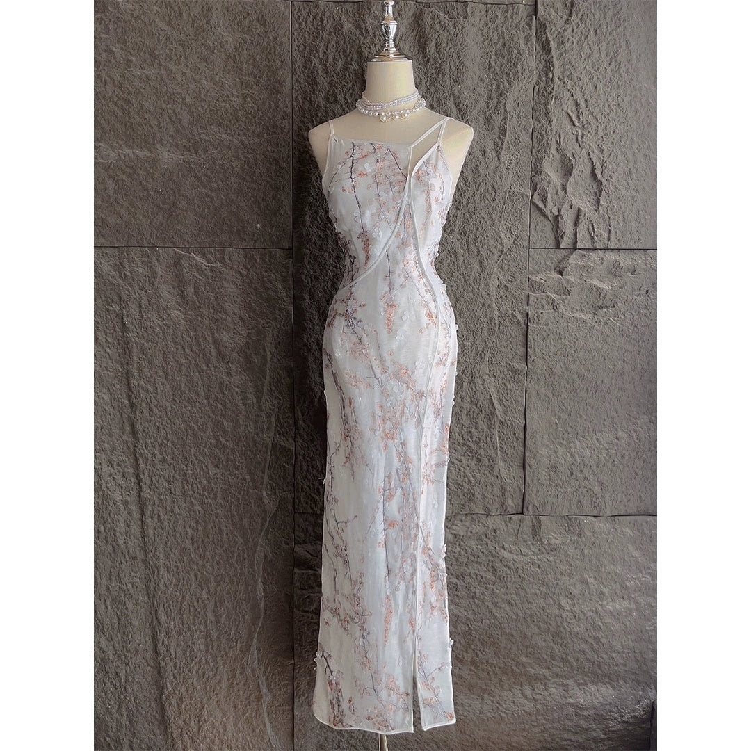 Snow Seeking Plum Chinese Cheongsam Embroidered Gown Dress