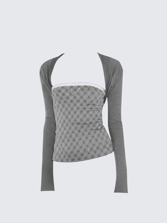 Vintage Checkered Bustier Set