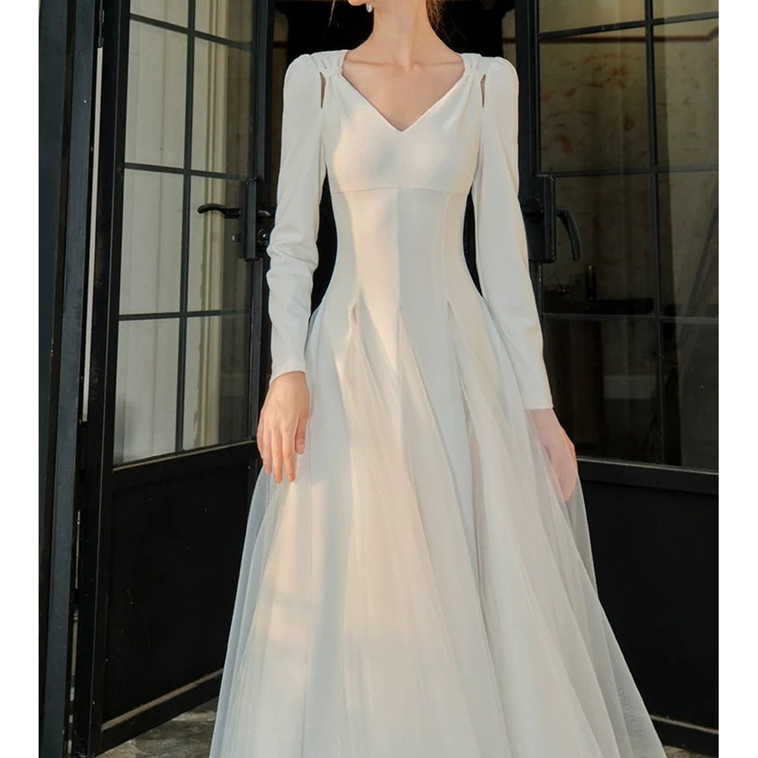 French Tulle Knit White Princess Gown Dress
