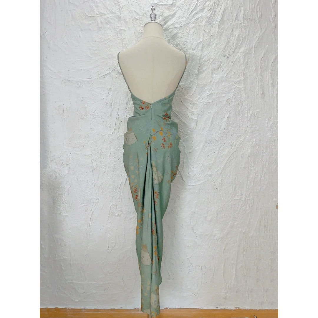 Chinese Ink Wash Halter Gown Dress