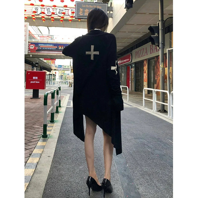 Y2K Black Wizard Knit Cardigan Long Coat Top