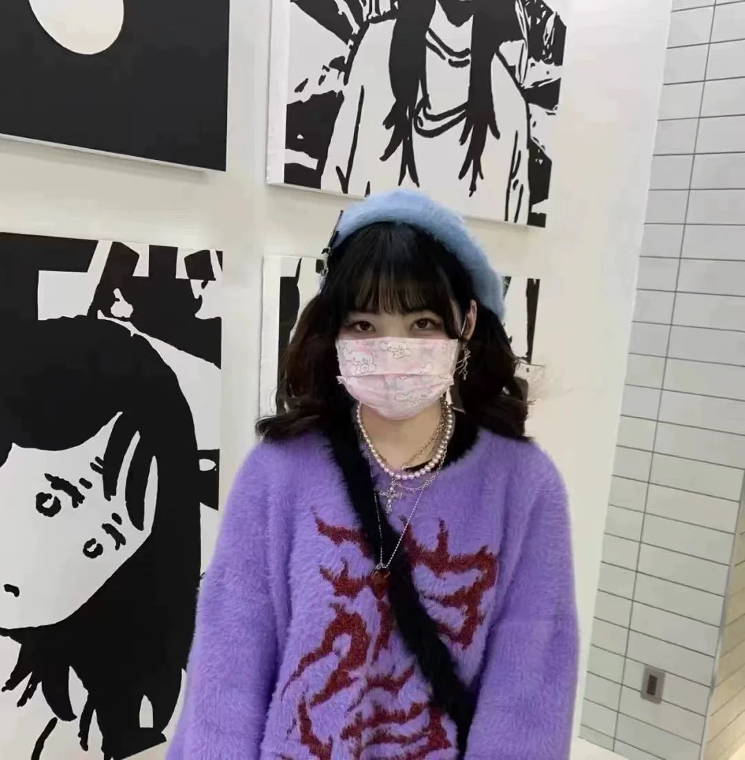 Purple Y2K Faux Mink Niche Design Sweater