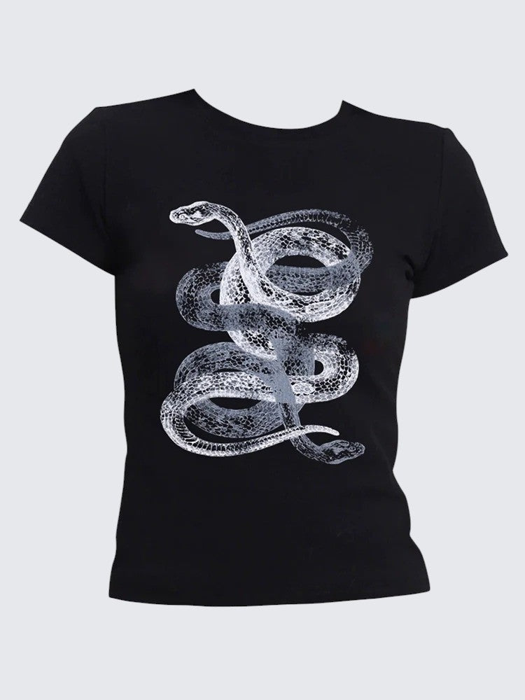 American Edgy Snake Print Short Sleeve T-Shirt