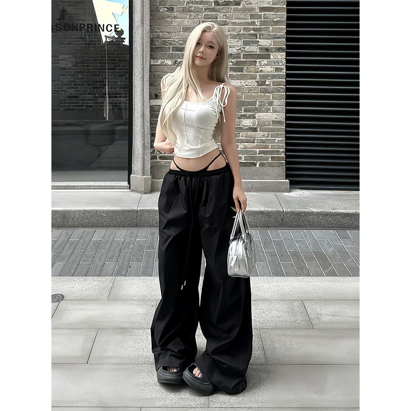 Retro Low Waist Wide Leg Pants Casual Trousers