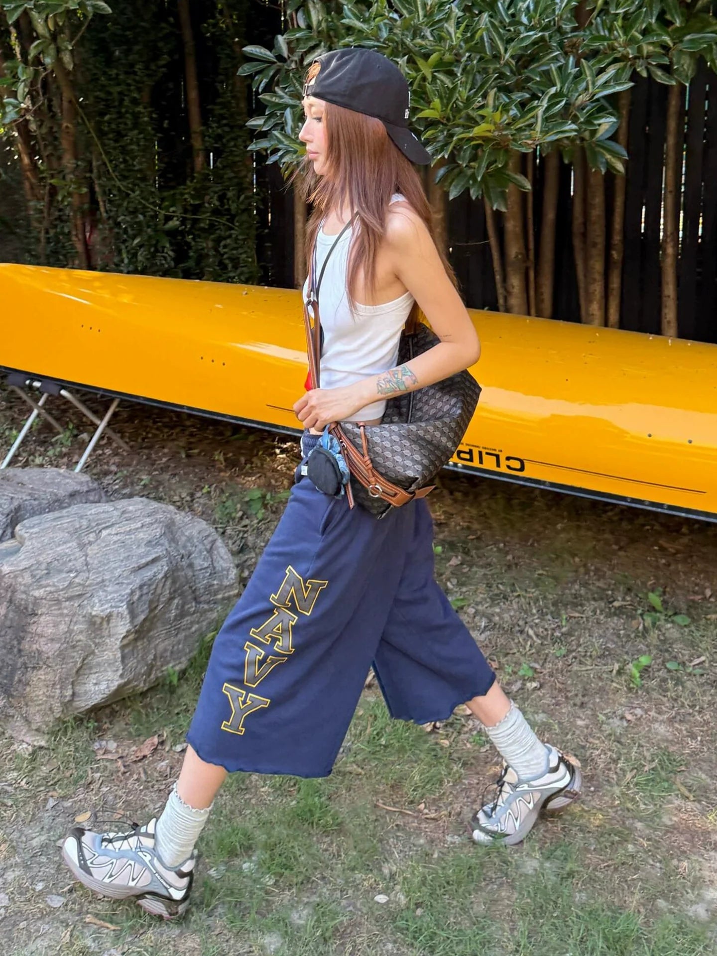 Retro Blue Cropped Baggy Pants