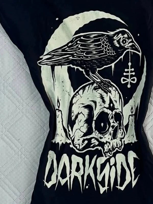 Blue Rock Punk Vintage Skull Print Y2K T-Shirt