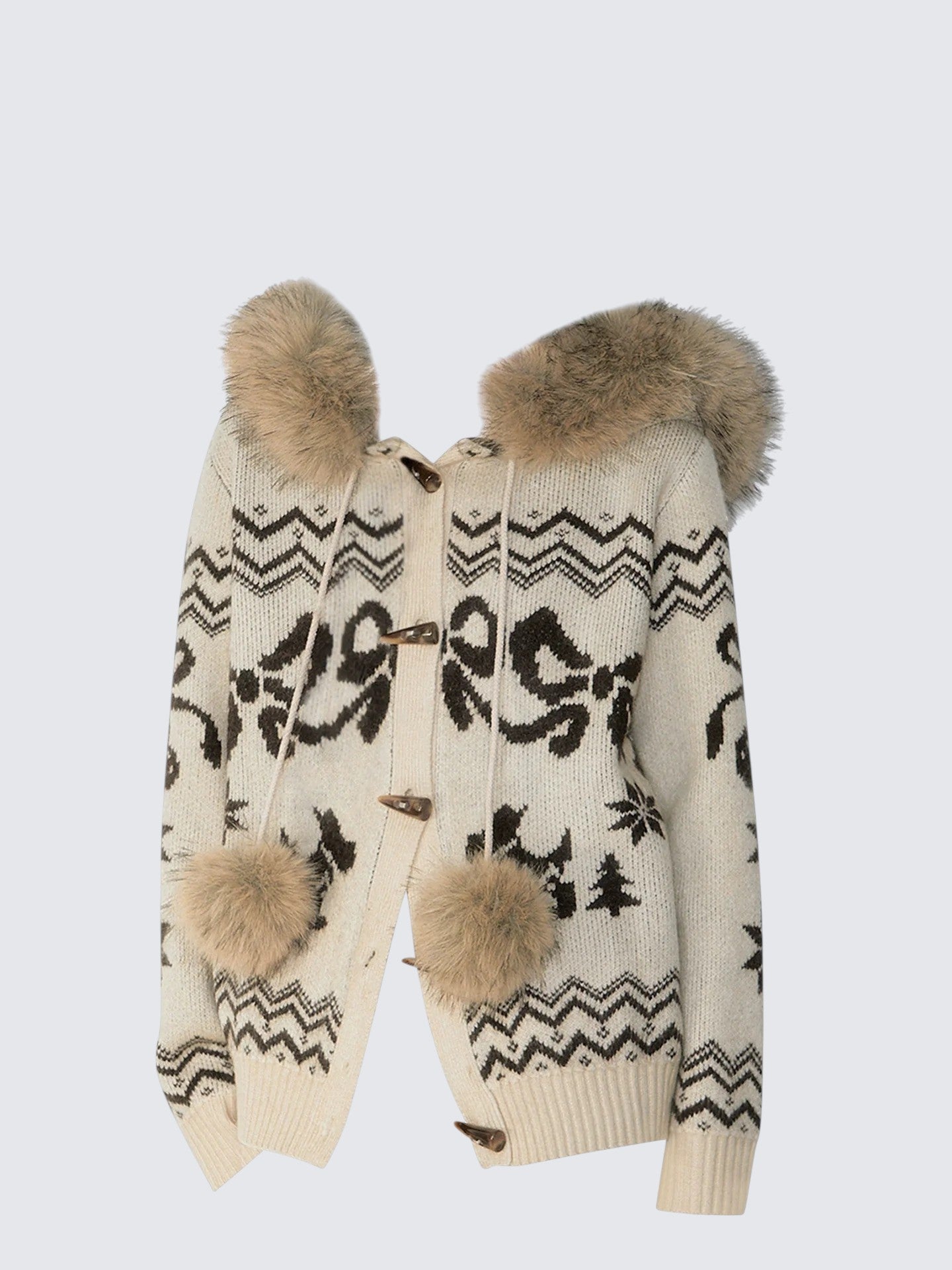 Fur Collar Horn Cardigan Women