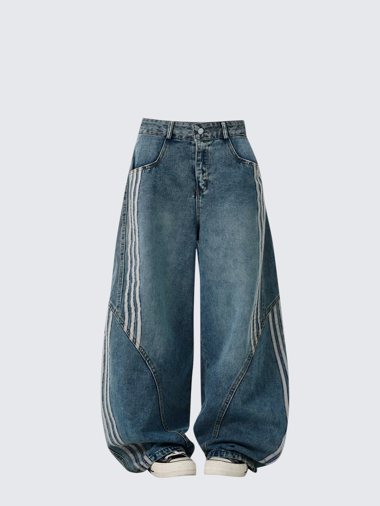 Washed Deconstructed Wide Jeans