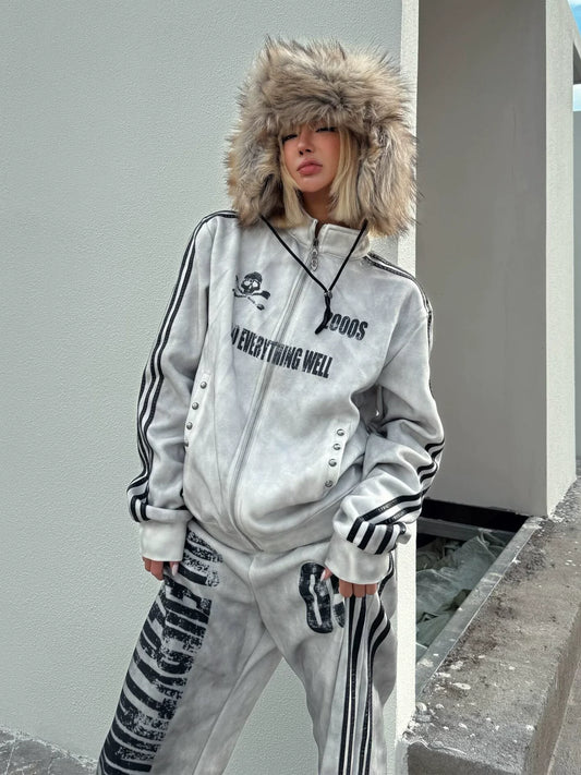 Y2K Stand Collar Distressed Jacket