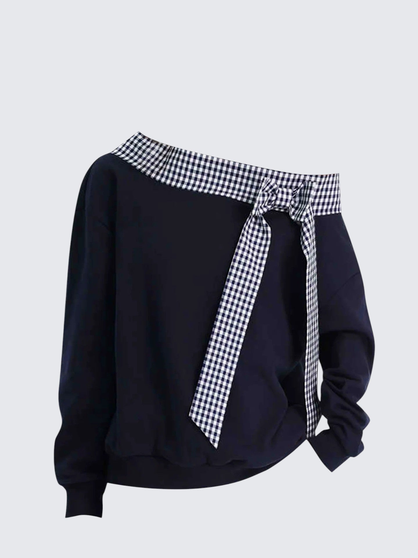 Bow Check Strap Asymmetrical Sweatshirt
