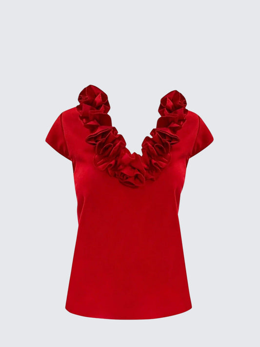 Red V-Neck Floral T-Shirt