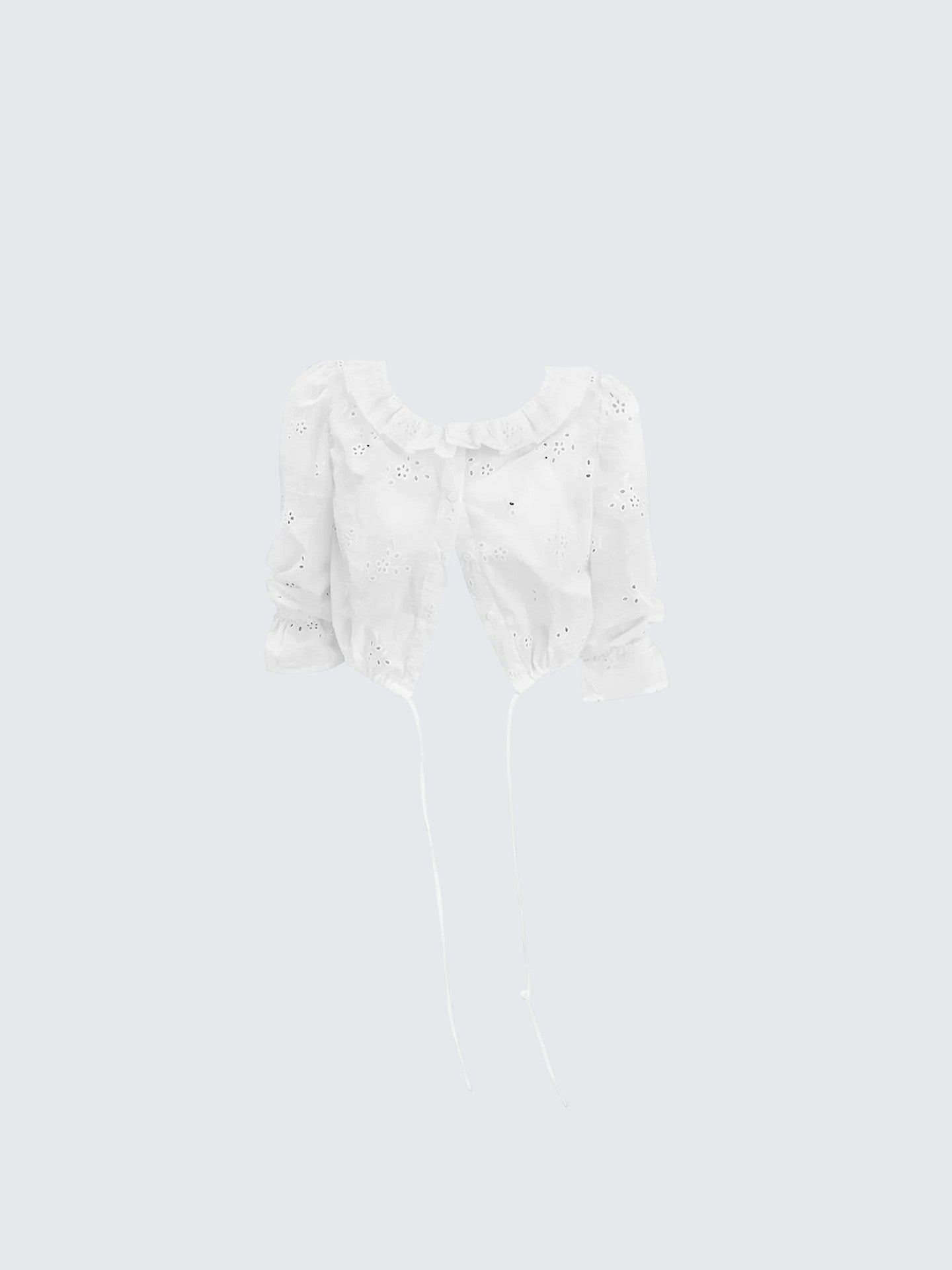 White Hollow Embroidered Long Sleeve Shirt