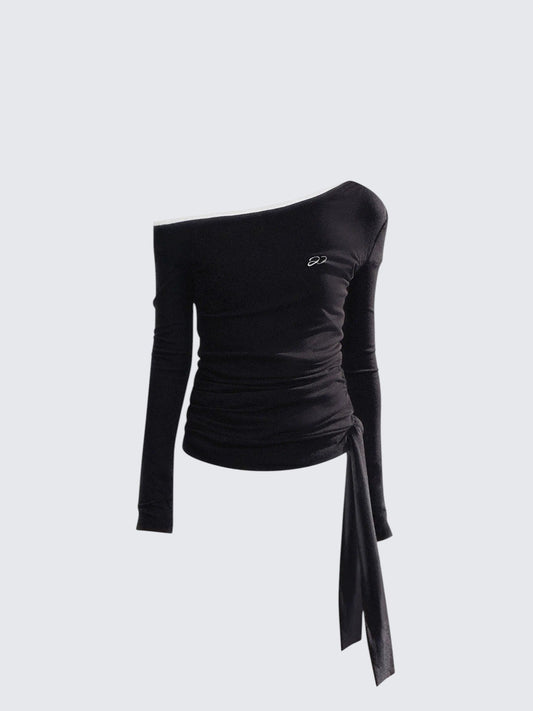 Off Shoulder Tie Long Sleeve Top