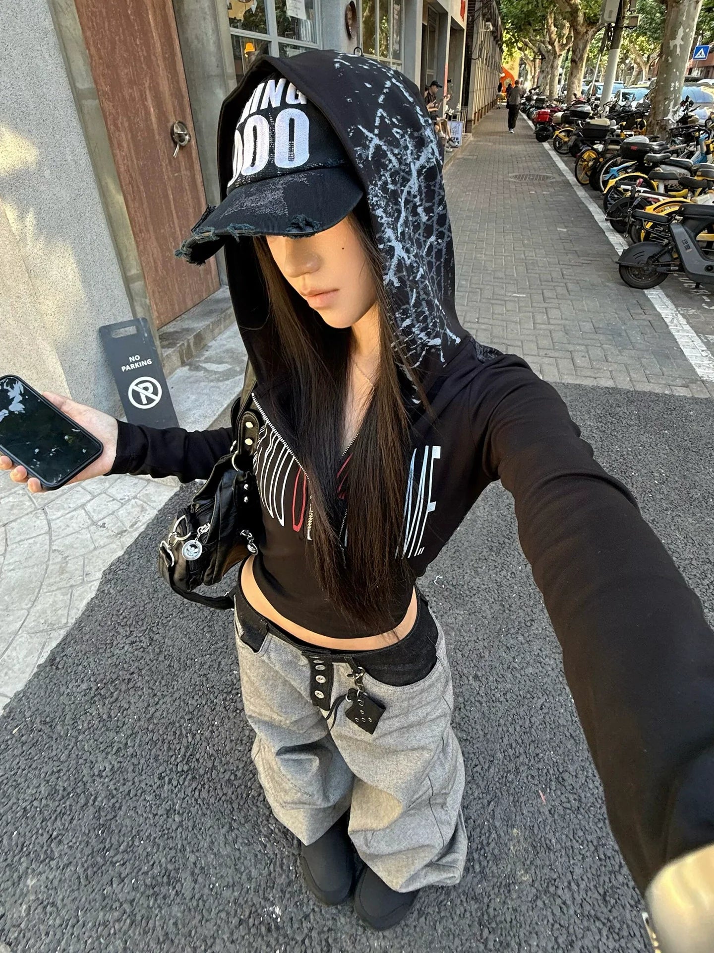 Y2K Hooded Boxing Long Sleeve Top